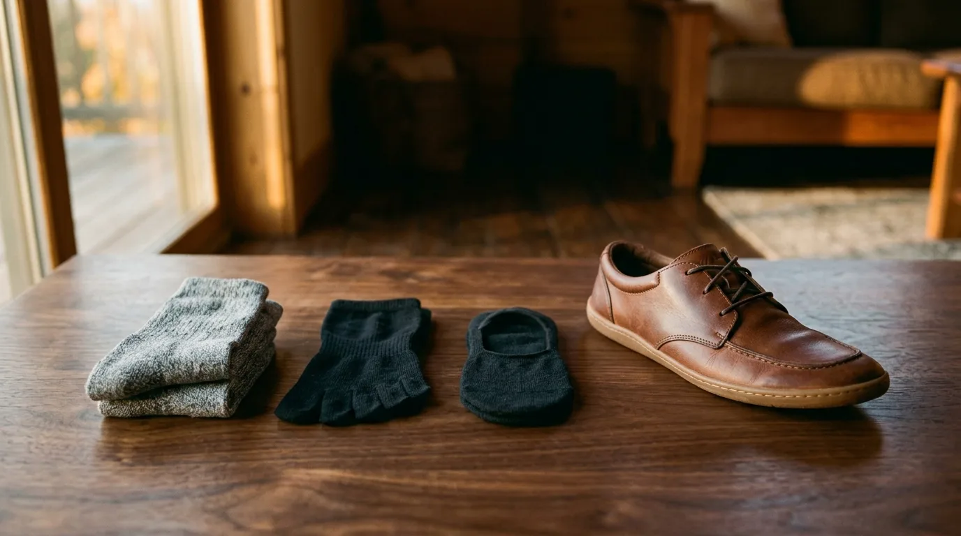 calcetines de dedos, merino e invisibles junto a una zapatilla barefoot